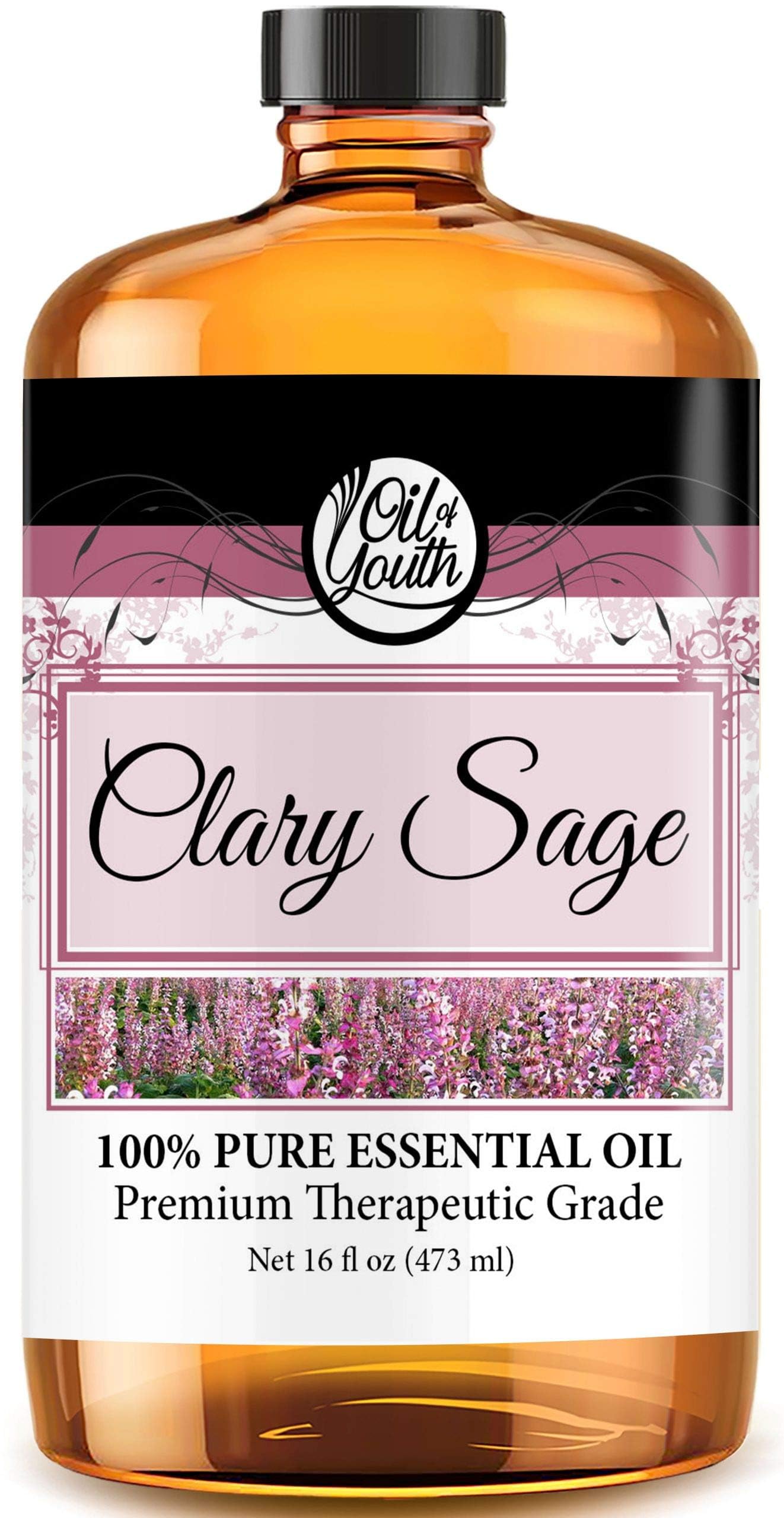 Oil of Youth - Clary Sage Essential Oil (16oz Bulk) Pure Therapeutic Grade Essential Oil for Aromatherapy, Diffuser, Stress Relief, Skin Therapy