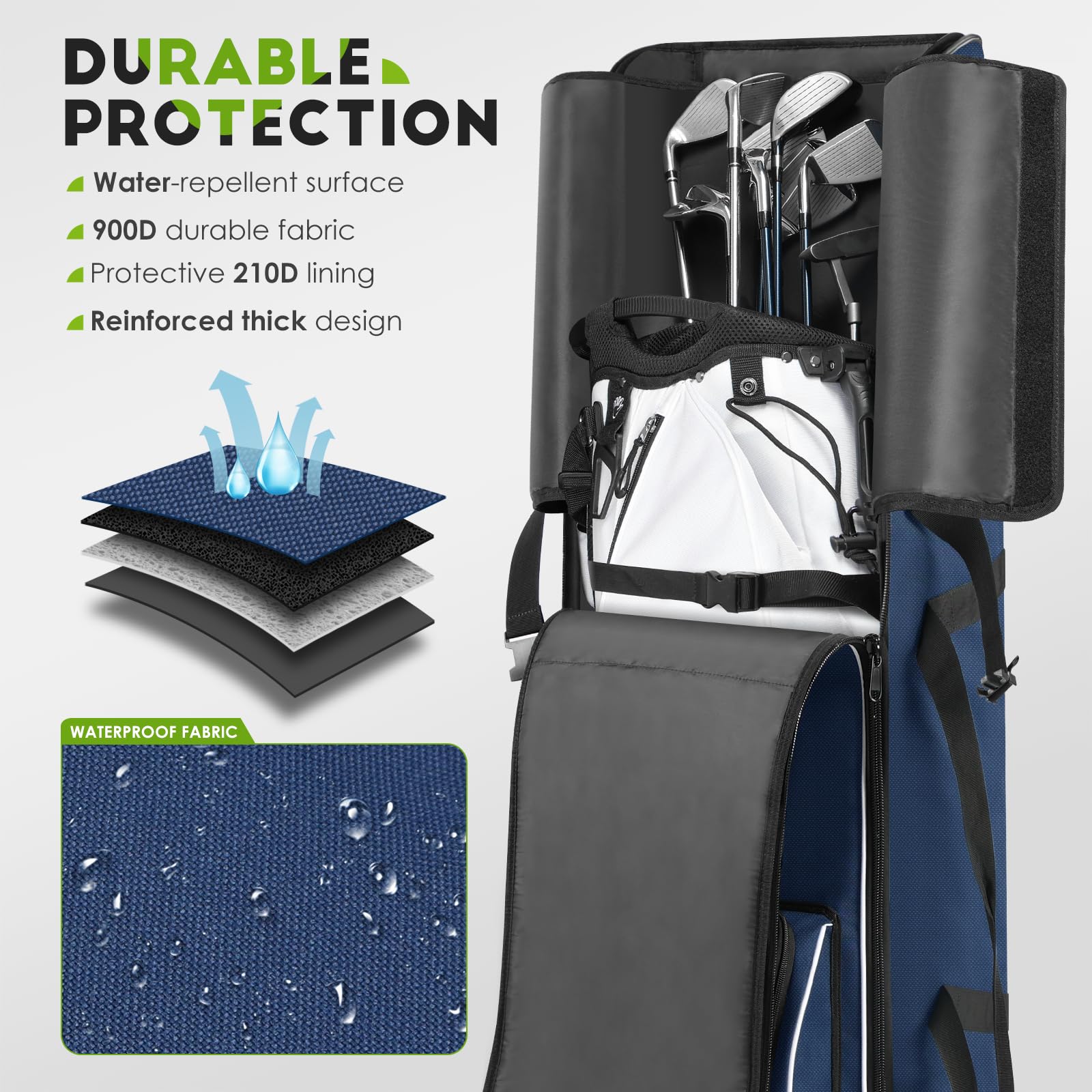 Findway Sac de Voyage de Golf à Roues, 900D Oxford Imperméable/Résistant Rembourré, Premium, Pad Amovible pour Protection Clubs en Vol