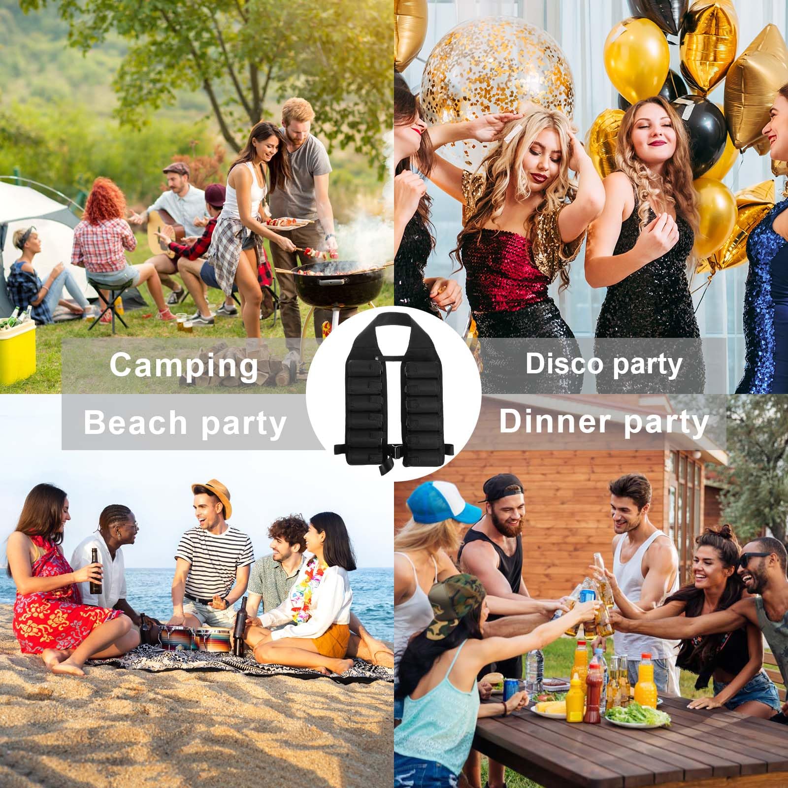 Biergürtel 12 Taschen,Chaleco Cerveza,Chaleco de Bebidas con 12 Bolsillos,Accesorios Cerveza,Cinturón de Cerveza,Chaleco para Cerveza,Cinturón Soporte Cerveza,Beer Holster