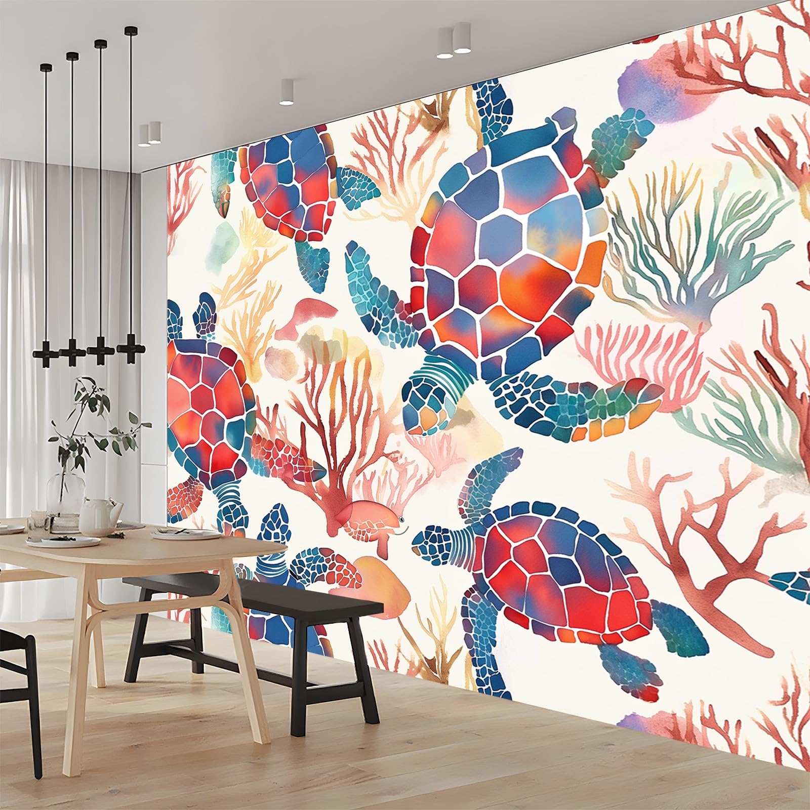 Fototapeta akwarela zwierzęta koral spersonalizowane tapety ścienne plakat ścienny 300 x 210 cm nowoczesna dekoracja ścienna salon sypialnia pokój dziecięcy sypialnia czerwony niebieski