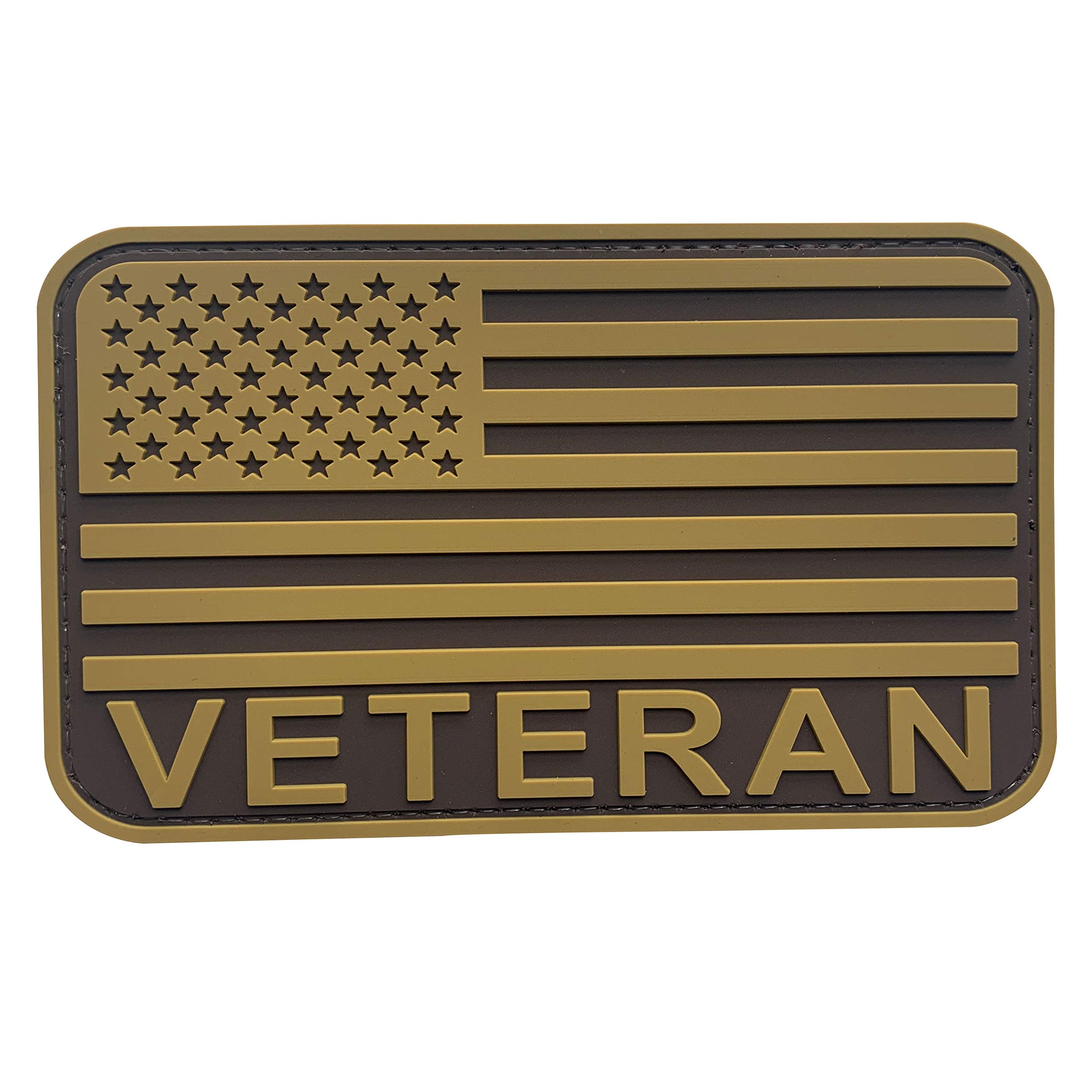 PVC US Veteran Flag Patch 3x5 inches Coyote Tan with Hook Fastener Back for Vests Bags Hats Caps Clothing (Tan, L5 x3)