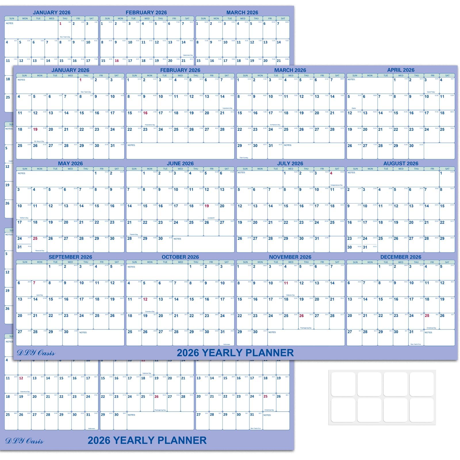 2026 Wall Calendar 24"x36" - Dry Erase & Wet Erase, Reversible Vertical/Horizontal Layout With Julian Dates