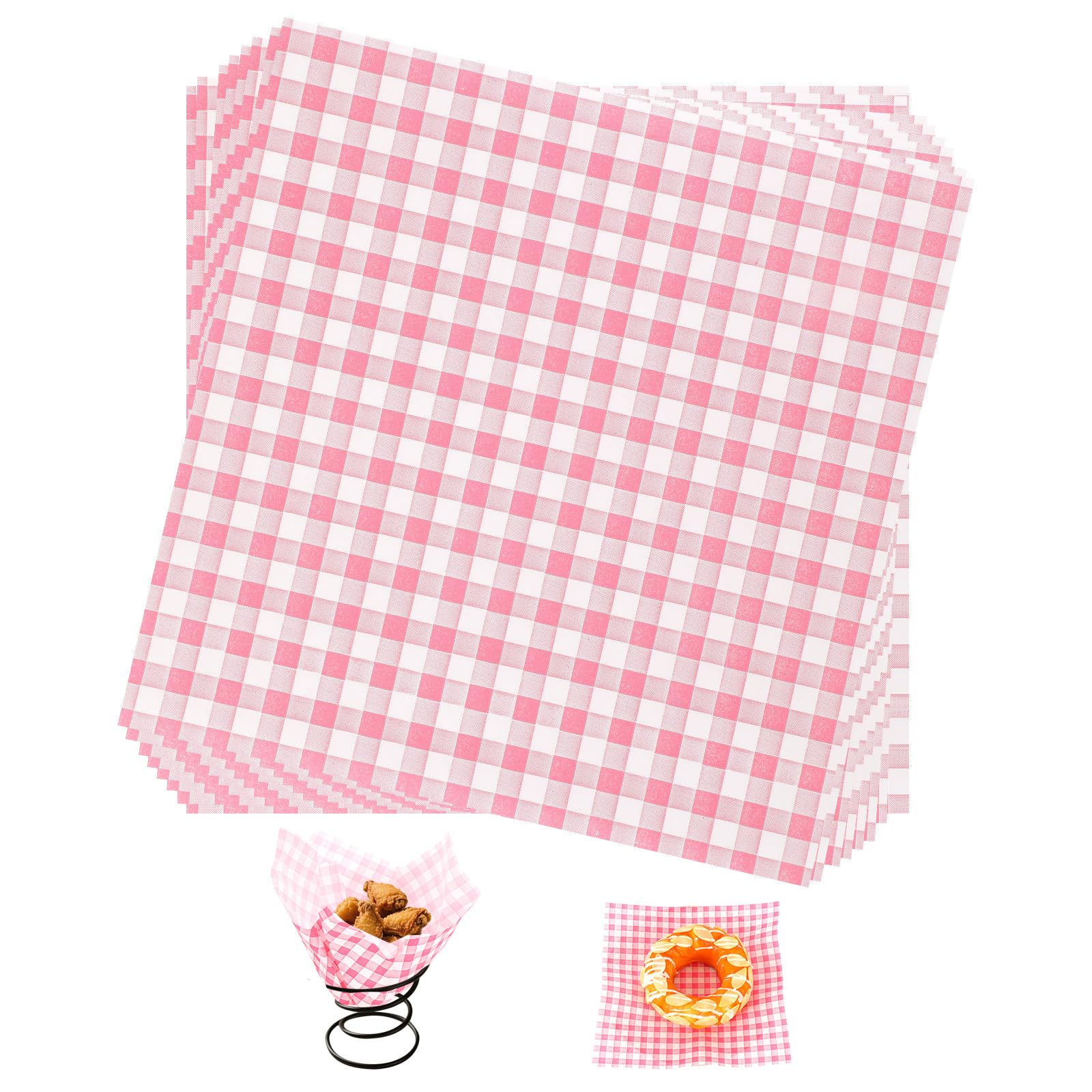200pcs Pink Waxed Deli Paper Sheets, 7.1x7.1in/18x18cm Pink Checkered Food Basket Liners Waxed Deli Greaseproof Wrap Paper for Wrapping Food Sandwiches Fries Burgers Bread