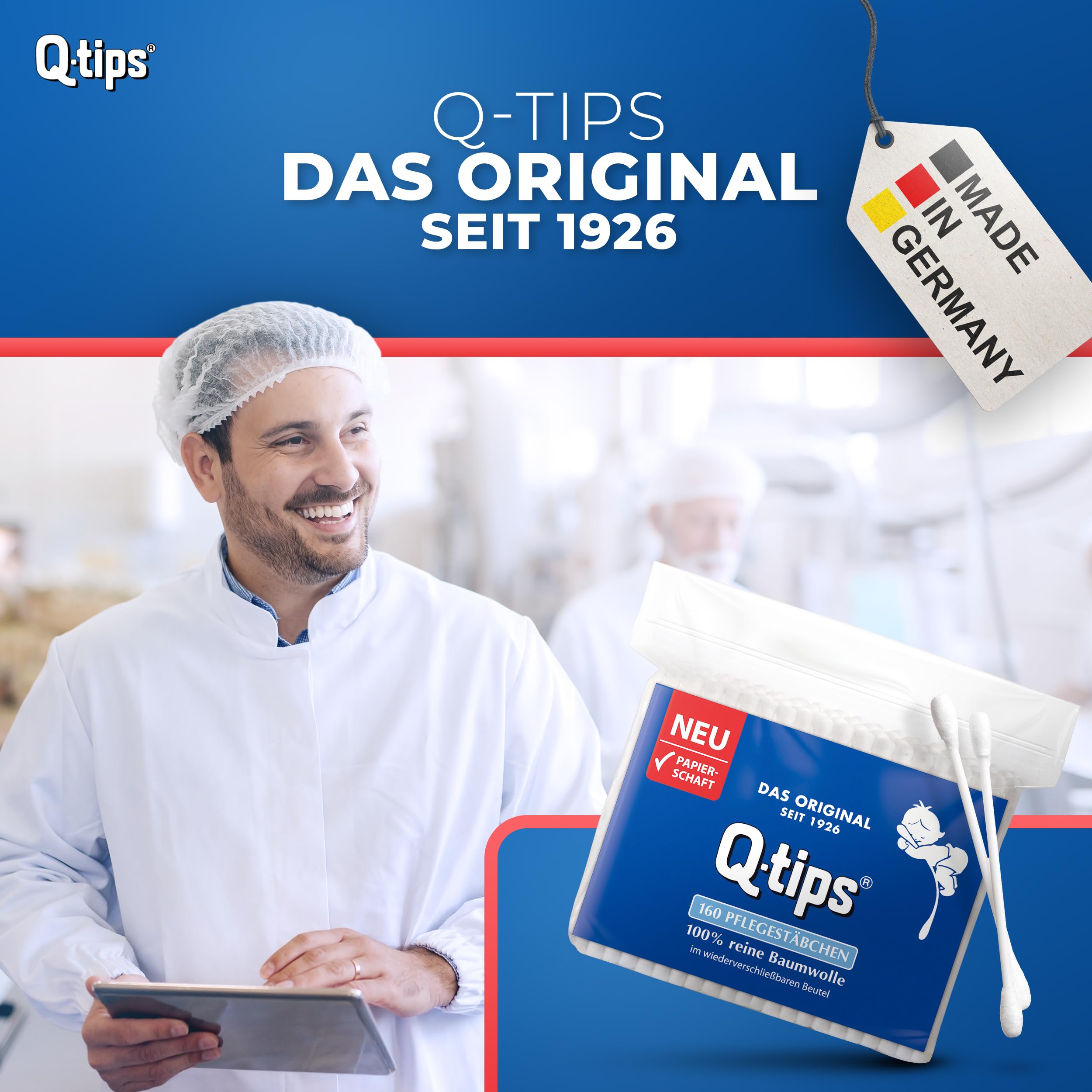 Q-tips® Pflege-Wattestäbchen mit Papierschaft, Nachfüllpackung, Vorteilspack (20x 160 Stück), 100% biologisch abbaubar, Baumwolle ohne Plastik