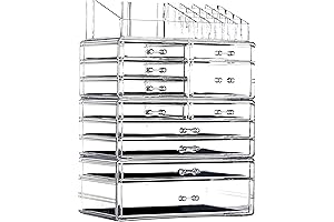 CQ Acrylic 4-Pack Clear Skincare and Makeup Organizer Set with 11 Stackable...