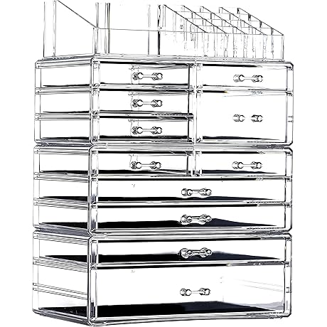 CQ Acrylic 4-Pack Clear Skincare and Makeup Organizer Set with 11 Stackable...