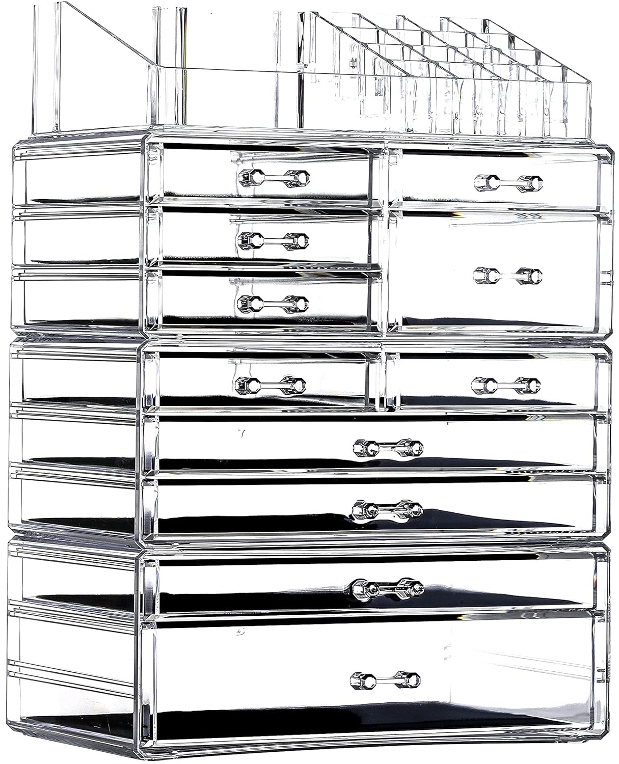 Cq acrylic 4 Pack Clear Skincare Organizer for Vanity,Stackable 11 Drawers Make Up Organizer,Cute Cosmetic Organizer for Vanity Jewelry,Hair Clip,Beauty,Skincare Product Dresser Acrylic Desk Organizer