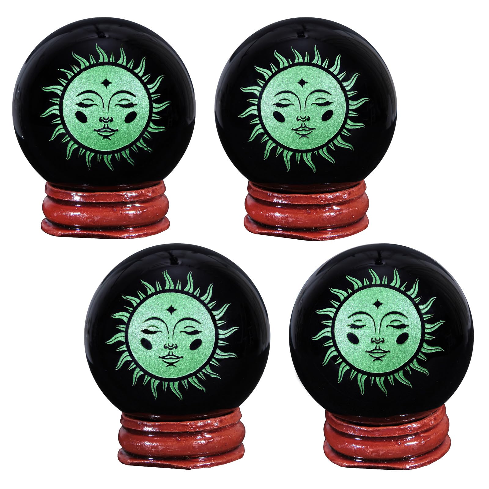 Nupuyai 1.9" Engraved Symbol Obsidian Crystal Ball with Stand - Image 3