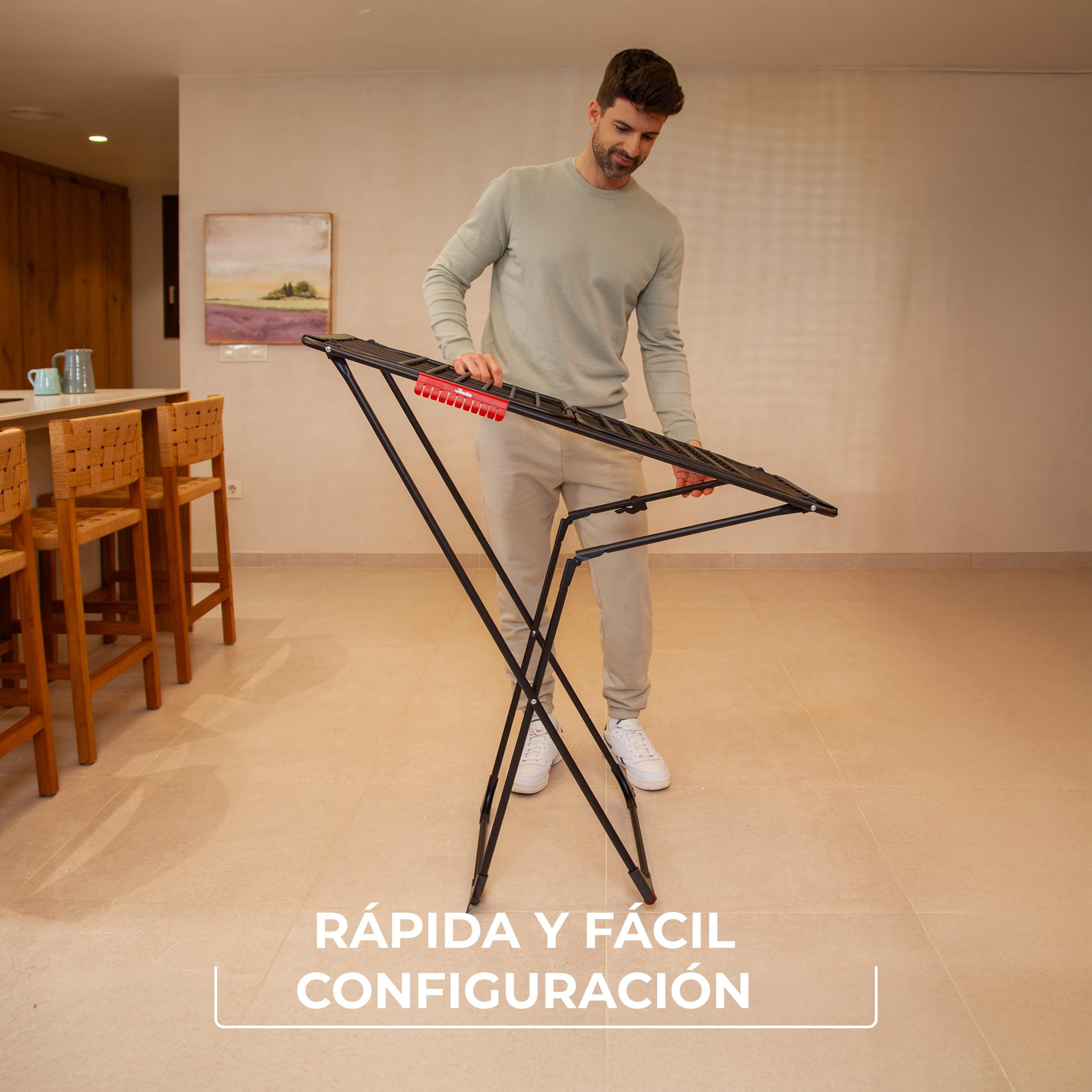 Vileda Tendedero Ultimate Extra de Aluminio con Patas en X (Black Edition) | Tubos 5 Veces más Resistentes | Tubos XL para Menos Marcas en Ropa | 20M para Secado | Soporte Calcetines