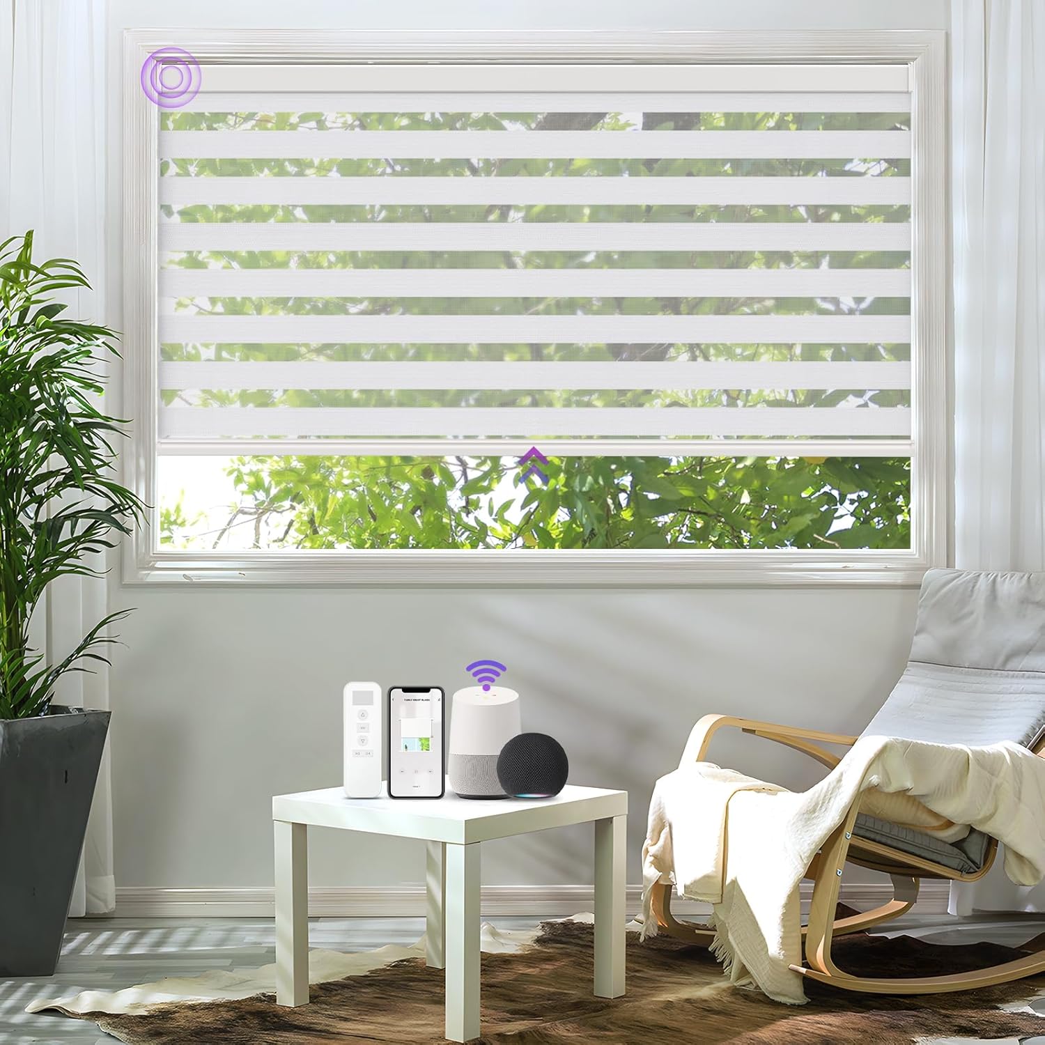 Motorized Zebra Shades - Astomi Smart Blinds with Remote Control, Voice Control, Works with Apple Homekit, Google Home, Alexa, Custom Size from 20" to 110" (White)