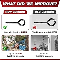 Vista 6 de Ganchos de Tornillo de Ojo Negros Resistentes de 6 Pulgadas, 700 LBS de Resistencia a la Rotura, 4 PCS Pernos de Ojo Autorroscantes, Ganchos de Ojo
