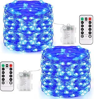 JMEXSUSS 2Pack Blue Fairy Lights Battery Operated with Remote for Christmas | Total 400 LED 132 ft, 8 Modes Twinkle String Lights for Xmas Tree Bedroom Fence Wreath Fireplace Indoor Outdoor Decorations