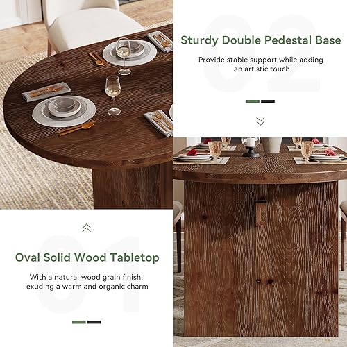Miniatura 5 de Mesa de comedor de madera maciza, mesa de comedor grande de cocina de 63 pulgadas para 4-6, muebles de comedor ovalados de granja para comedor,