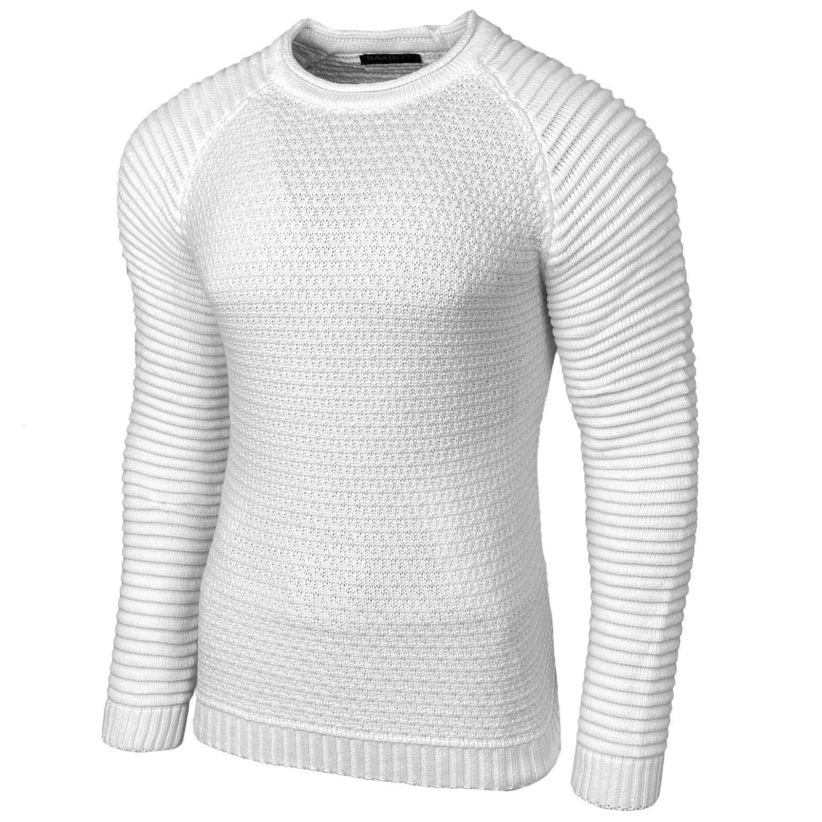 Baxboy Strickpullover Herren Two Tone Rundhals Pullover Grobstrick B-8056