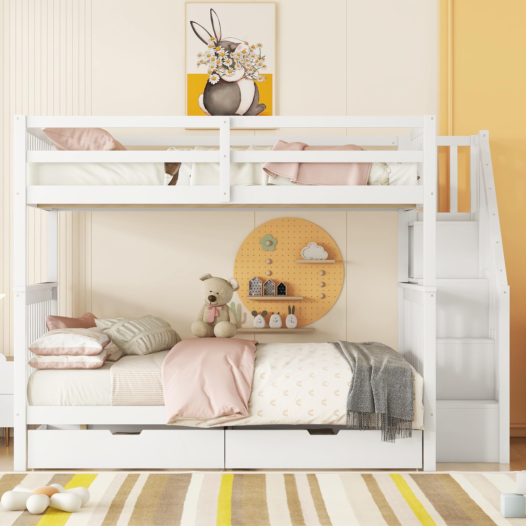 Hoogslaper 140x200cm - kinderbed met trap met kledingkast, lattenbodem