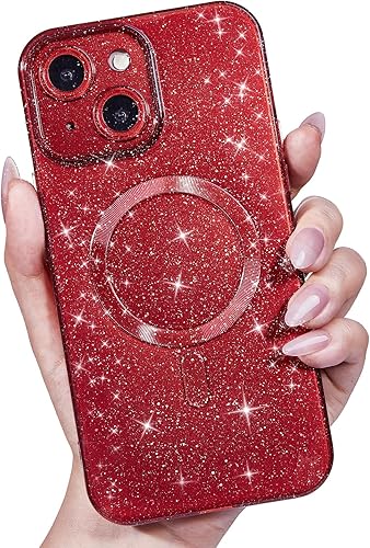 Miniatura 39 de Funda para iPhone 15 Pro con purpurina compatible con Magsafe, funda magnética Mag Safe para teléfono femenina, linda, brillante y bonita para Rosa