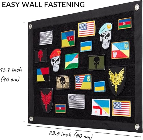 Miniatura 2 de Bluyellow Tablero de parche de velcro de 15.7 x 23.6 pulgadas con bandera de Estados Unidos, parches de calavera blanca y roja, pantalla de parche