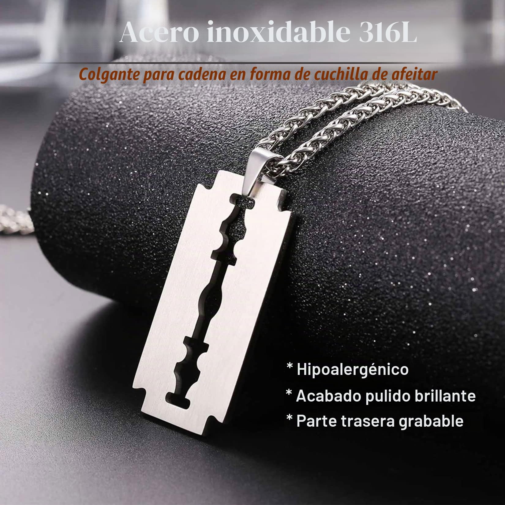 U7 Collar Hombre Razor Blade Collar de Acero Inoxidable Razor Blade Colgante Cuchillo Dog Tag Ejército Militar Colgante Collar Hip Hop Collar Personalizado para Hombre Mujer