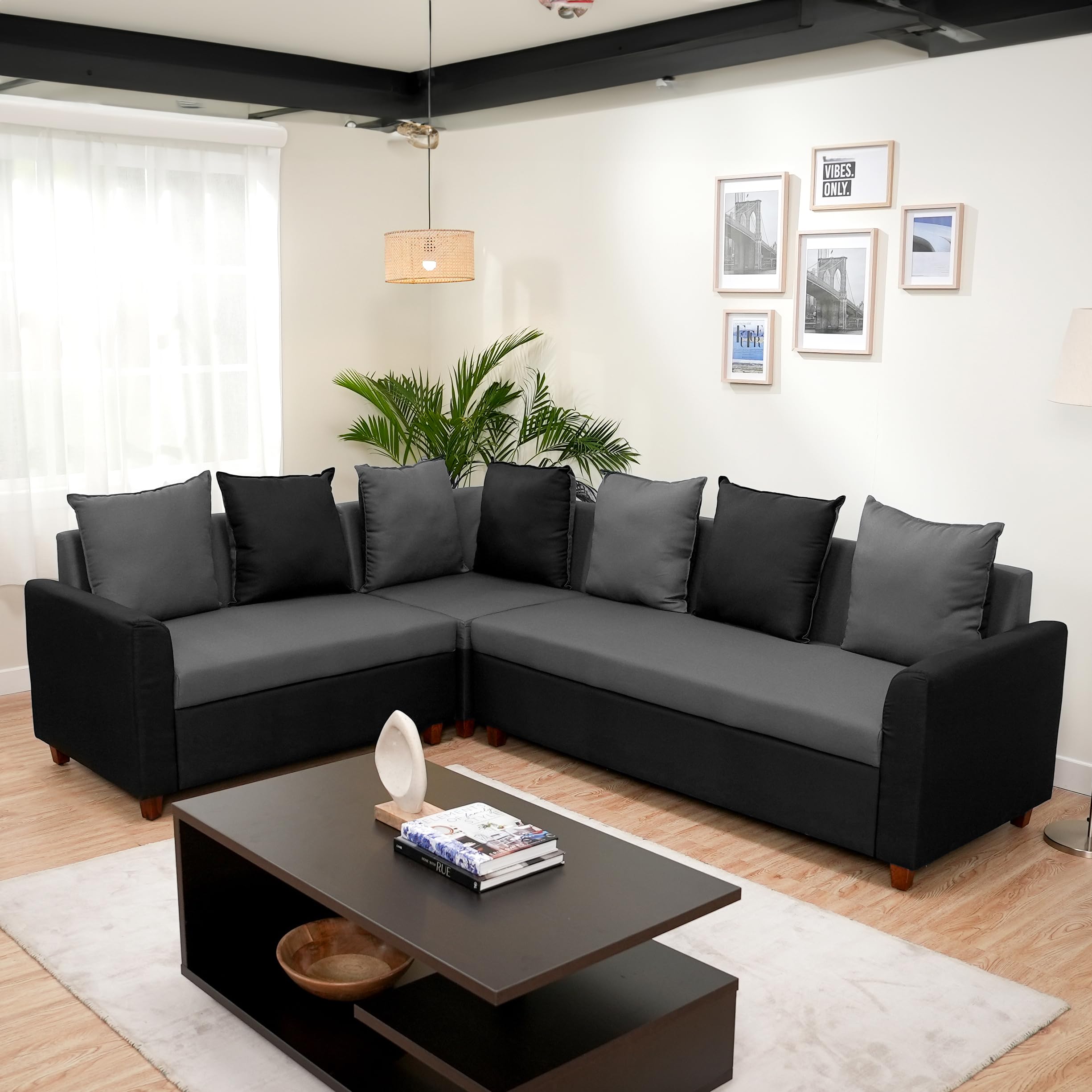 Amazon Brand - Solimo Freesia Fabric 6 Seater RHS L Shape Sofa (Grey &