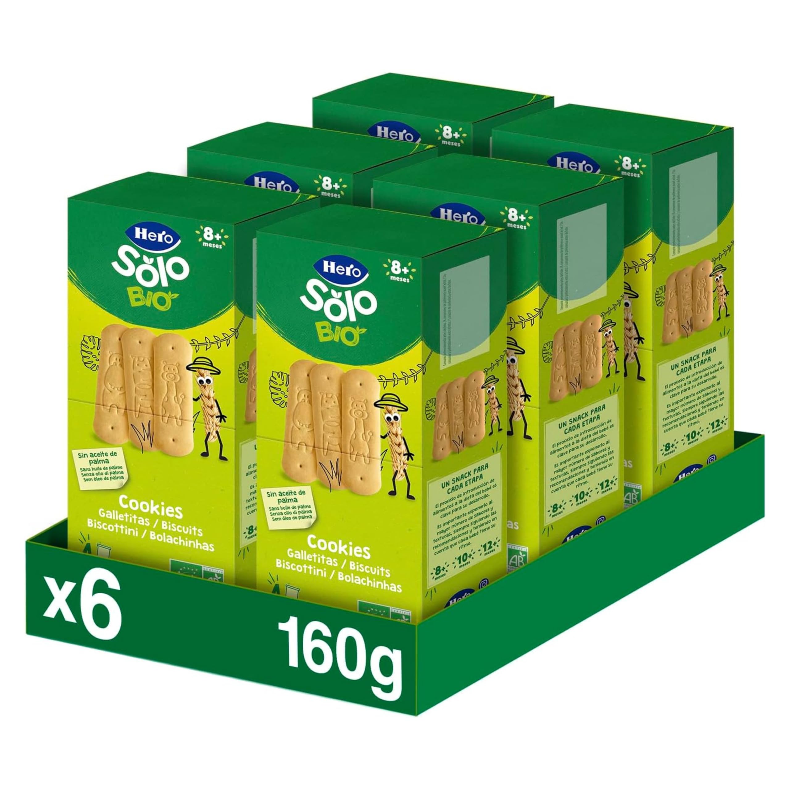 Hero Solo, Pack Galletas Ecológicas Cookie Biscuit, Ingredientes 100% Naturales, Base de Cereales, Harina de Trigo, Sin Aceite de Palma, A Partir de 8 Meses, 160gx6uds, Para Bebés Desde 8 Meses