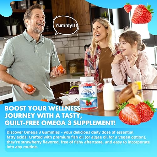 Miniatura 7 de softbear Gomitas Omega 3 para mujeres, hombres y niños, suplementos Omega 3 de 1200 mg de ácidos grasos veganos Omega 3 DHA EPA con vitaminas que