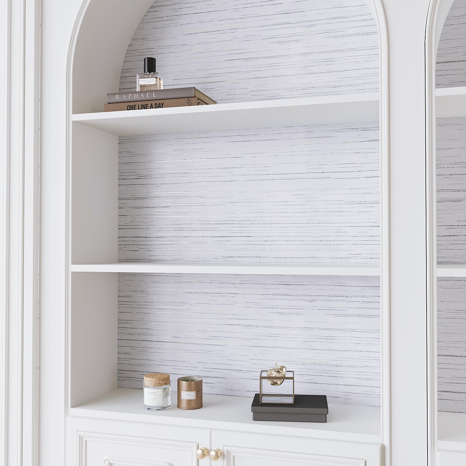 VEELIKE White Grasscloth Wallpaper Textured Faux Grasscloth Removable Grass Cloth Wallpaper for Bedroom White Contact Paper for Wall Living Room Bathroom Waterproof 40cm×300cm - Image 4