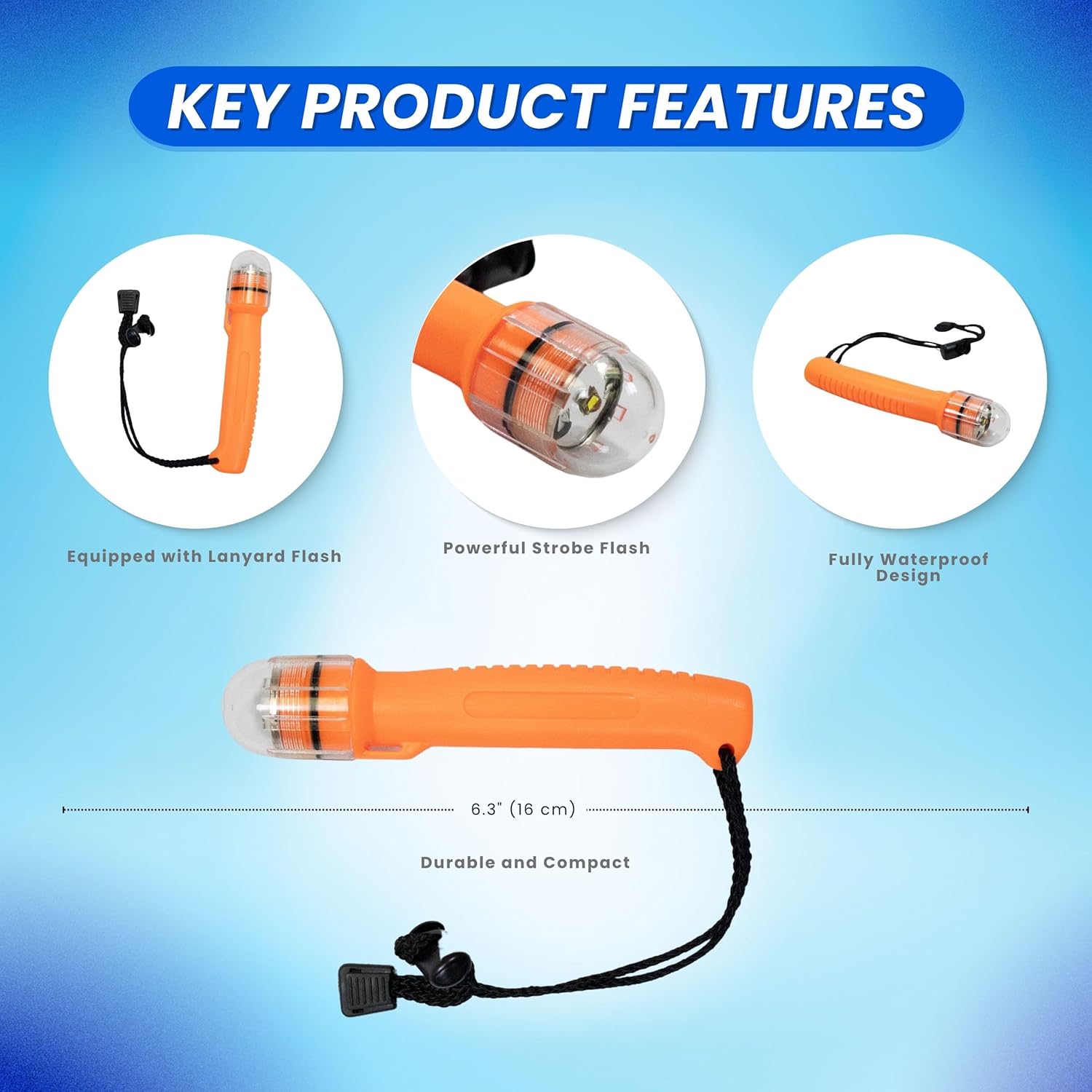 Scuba Choice Diving Safety Waterproof LED Strobe Light w/Lanyard, Orange