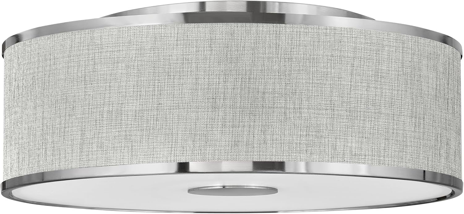 Hinkley Halo Collection 24.25" Four Light 68W LED Large Flush Mount, Brushed Nickel w/Off White Linen Shade