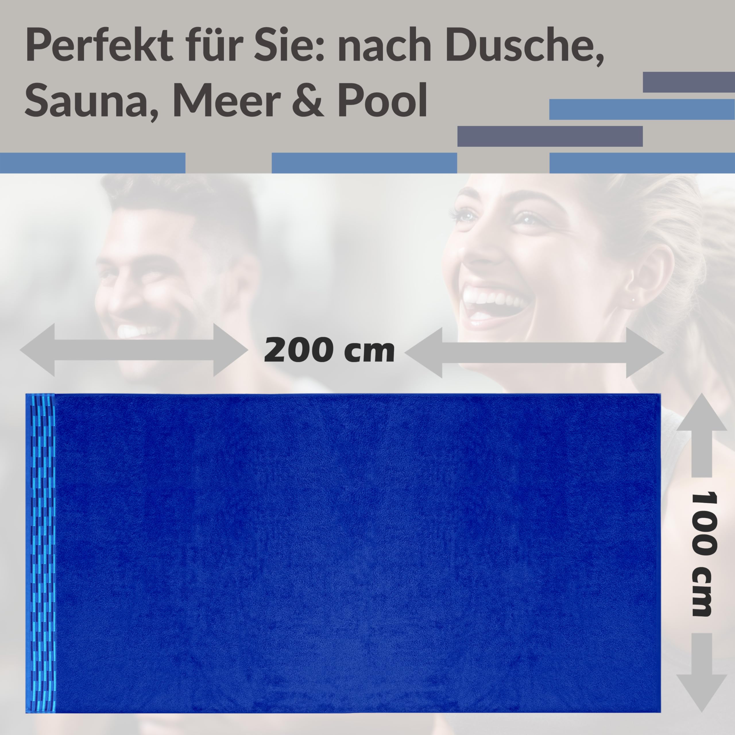Lashuma Toalla Sauna Hombre Lugano, Toalla Azul – Real Ducha, Toalla Playa 100x200 cm
