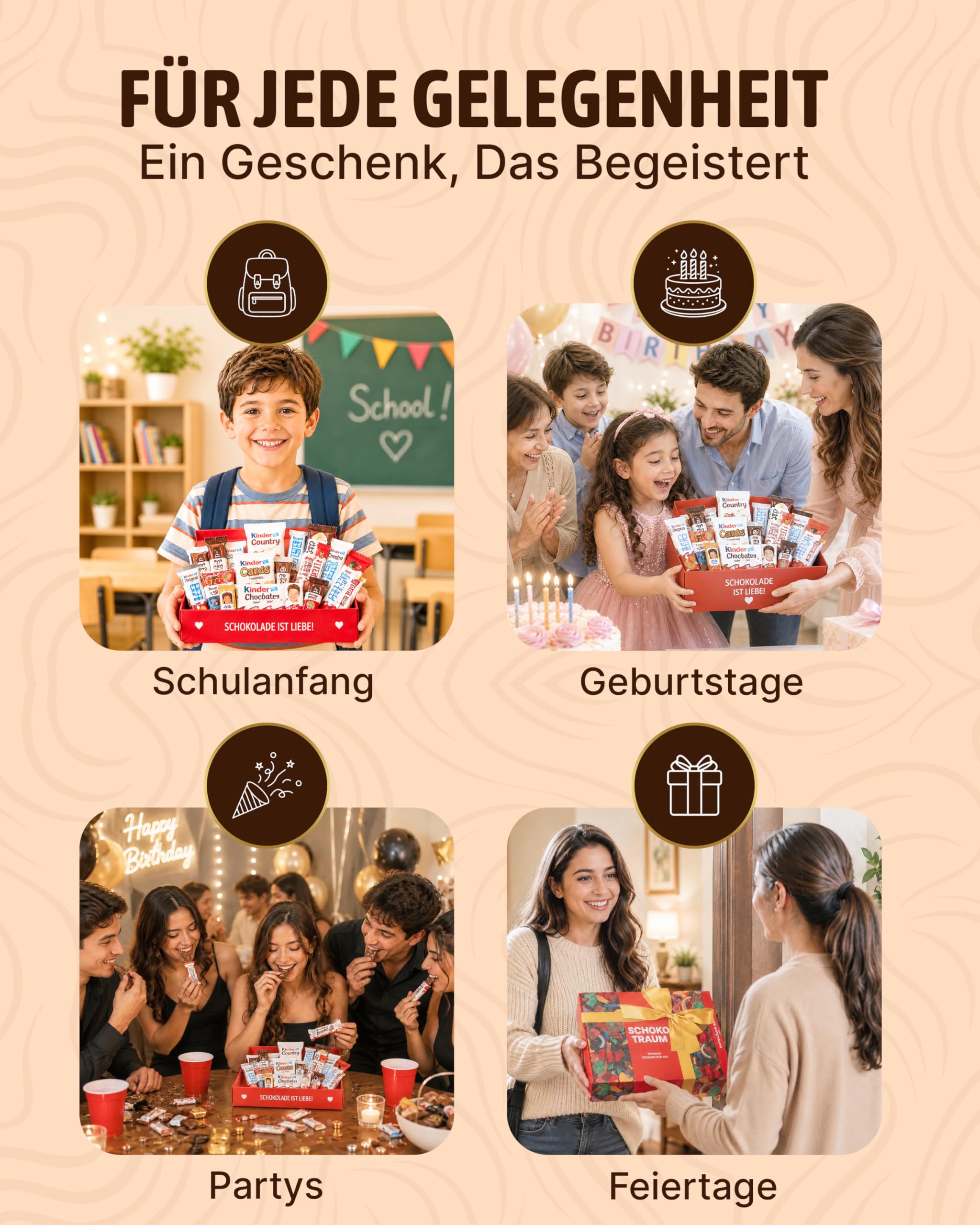 Süßigkeiten Box mit Kinderschokolade - "Schokotraum" von Candy Circle, Wunderschöne Süssigkeiten Box mit Bueno, Kinder Schokolade und Kinder Country, als Geschenk oder Naschbox