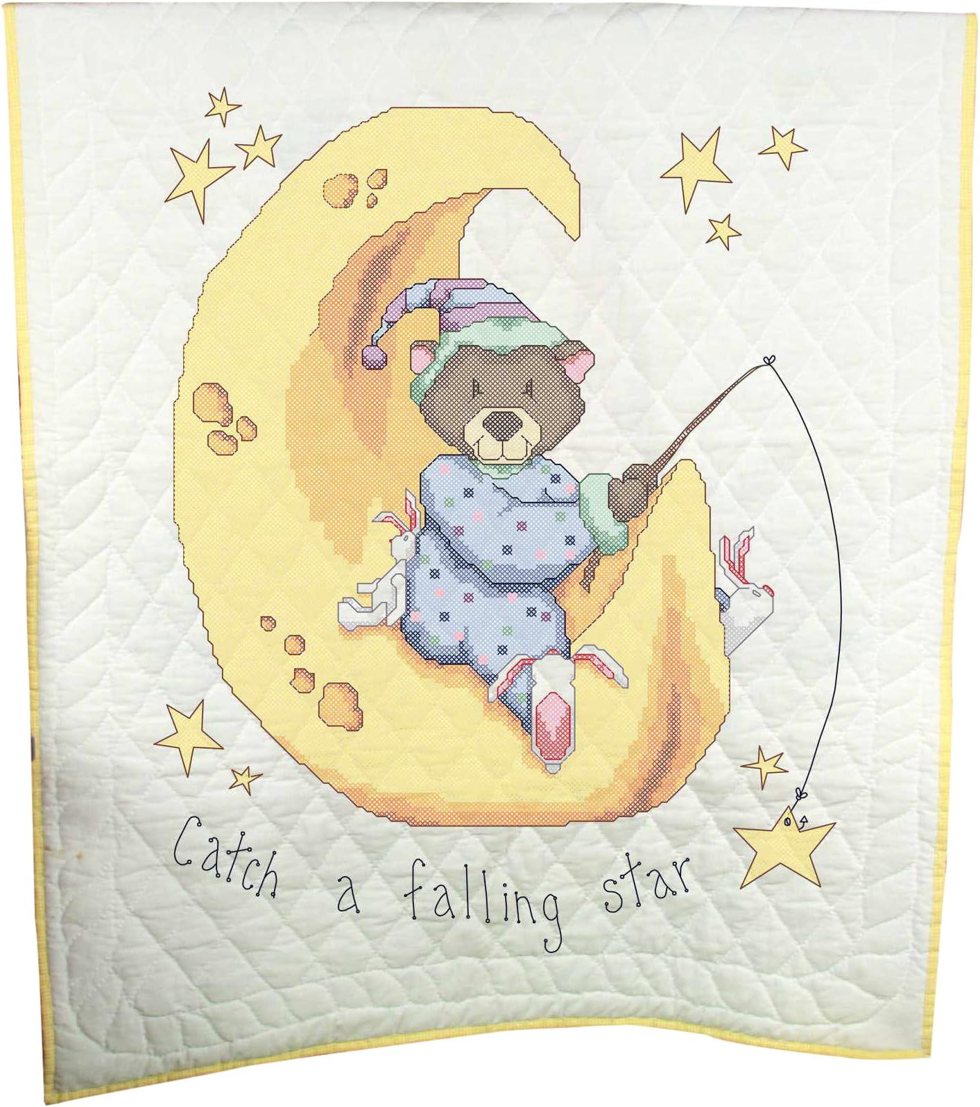 Fairway Needlecraft 92615 Baby Quilt, Sleeping Animals Design, 36 by 50-inch, White