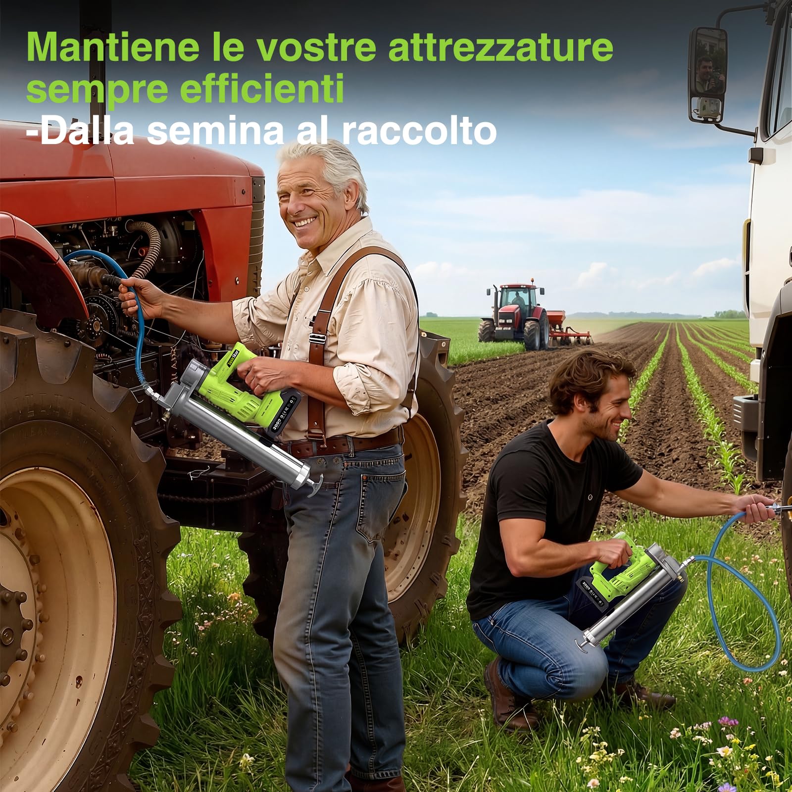 TaskStar Ingrassatore a Batteria ad alta Efficienza: Pistola per Grasso con Batterie da 2*2.0Ah, Testine a Sgancio Rapido, Pressione Massima di 10000 PSI, per Agricoltori e Proprietari di Attrezzature