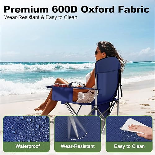 Miniatura 4 de Sillas plegables de camping Oxford 600D, silla portátil para exteriores con bolsa refrigeradora, portavasos y bolsillo de almacenamiento para