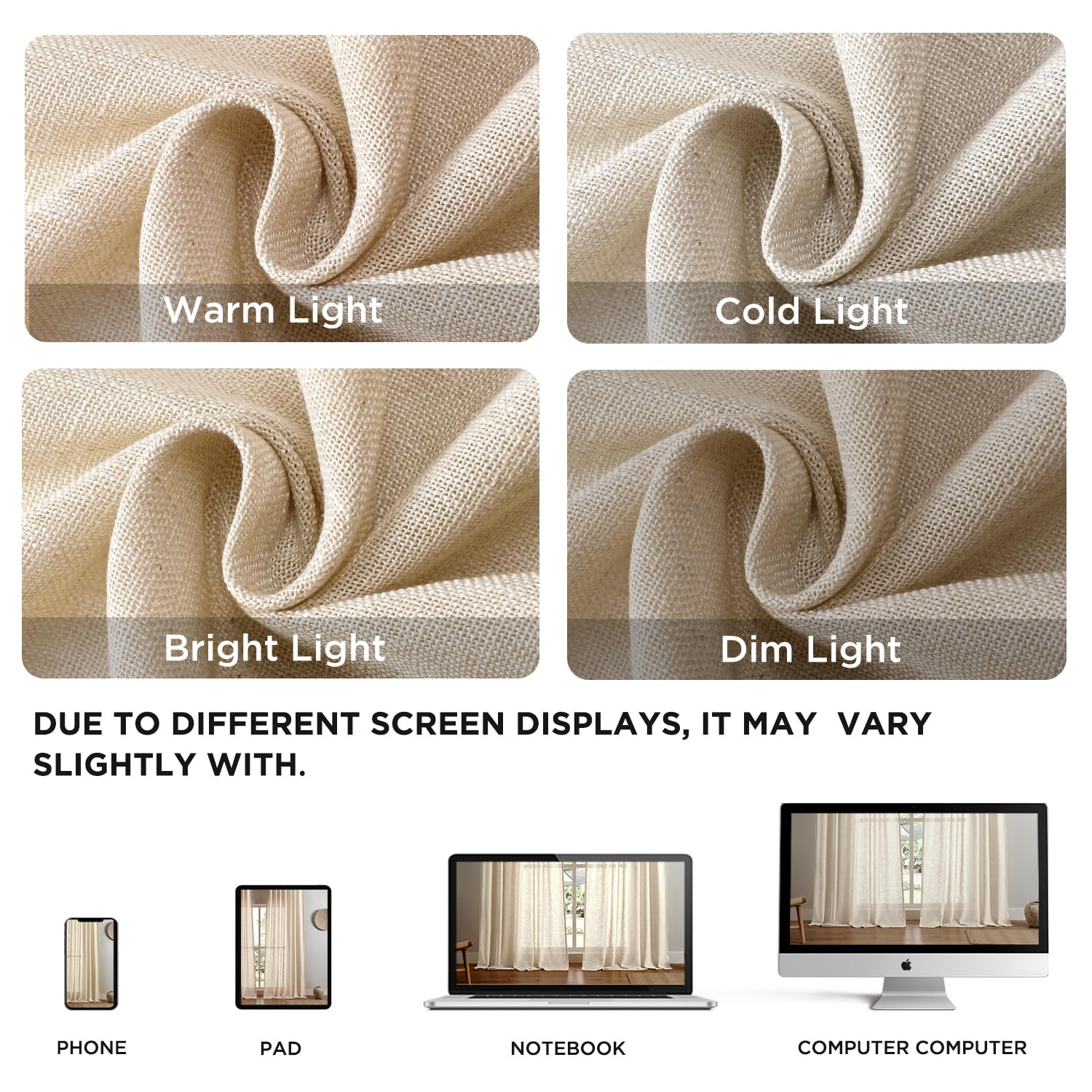 Joydeco Cream Linen Curtains, 2 Panel Sets, W52 x L72 Inch, Modern Pinch Pleat, Semi-Sheer, Light Filtering, Living Room - Image 2