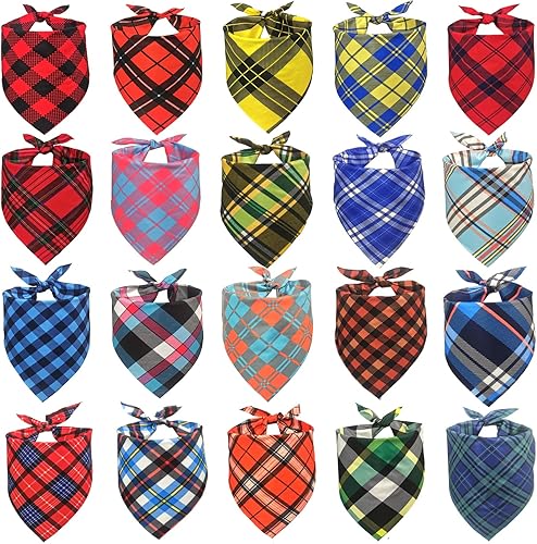 XPUDAC Bandanas para perro, 20 unidades, lavables, cuadradas, para perros pequeños, medianos y grandes, ajustables, para niñas y niños (cuadros,