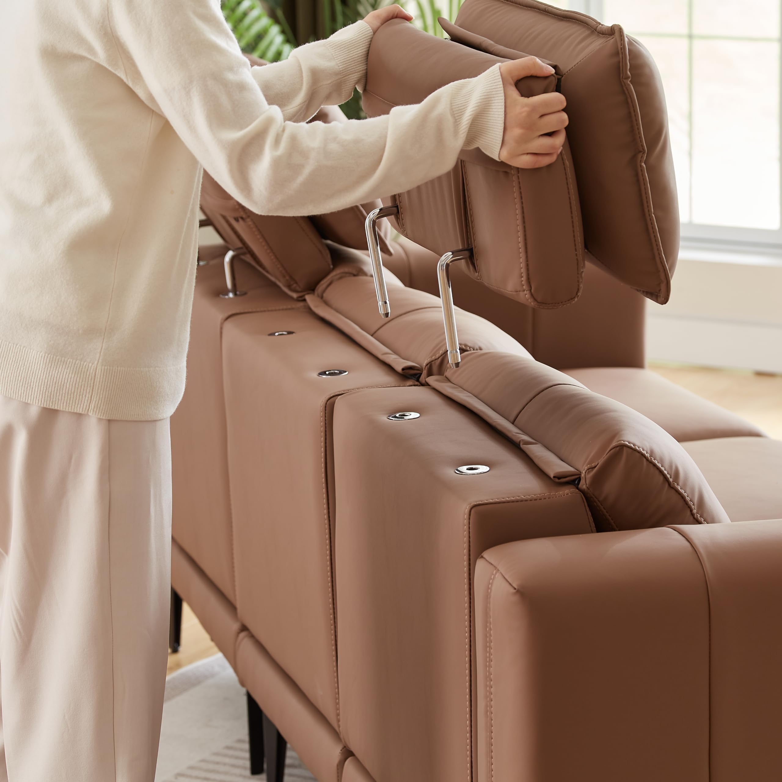 Amazon｜ソファ 3人掛け 幅200cm 5段階調節ヘッドレスト付き PUレザー