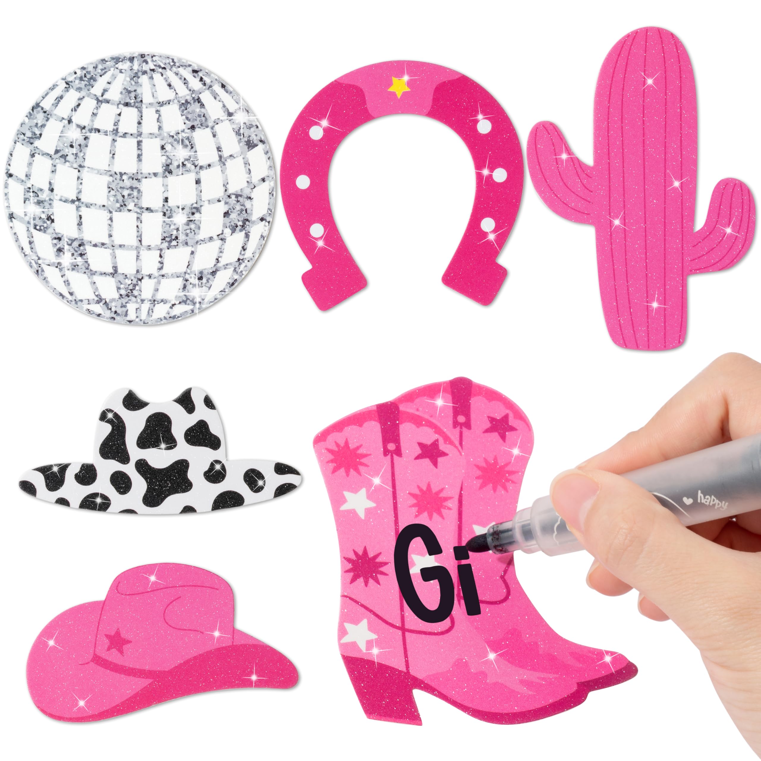 BWkoss Western Cowgirl Glitter Cutouts- 100Pcs Cowboy Theme DIY Paper Cuts Disco Ball Boots Bulletin Board Party Decorations for Bachelorette Party Birthday Classroom Home Wall Decor Favor Supplies