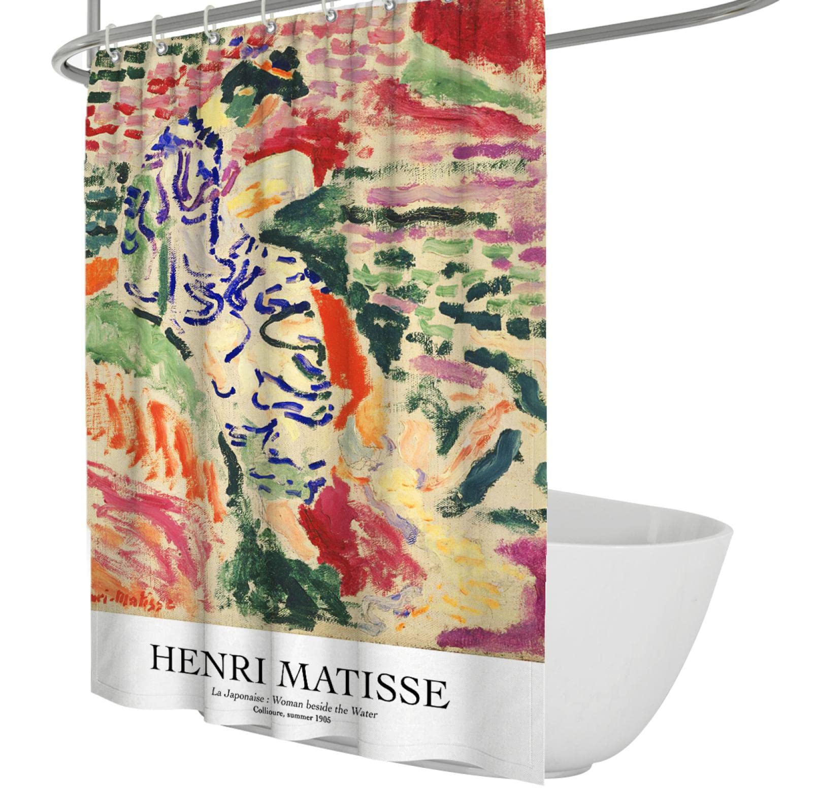 DINGSION Abstract Multicolour Aesthetic Design Shower Curtain Liner Henri Matisse Artwork Japanese Woman At the Seashore Bath Curtains Set W180xL200cm