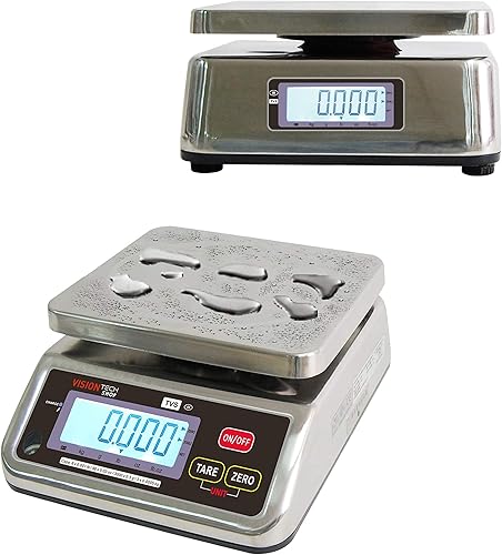 VisionTechShop TVS - Báscula de lavado de acero inoxidable con control de porciones, conmutable en LbOzKgg, diseño de perfil bajo, capacidad de 60