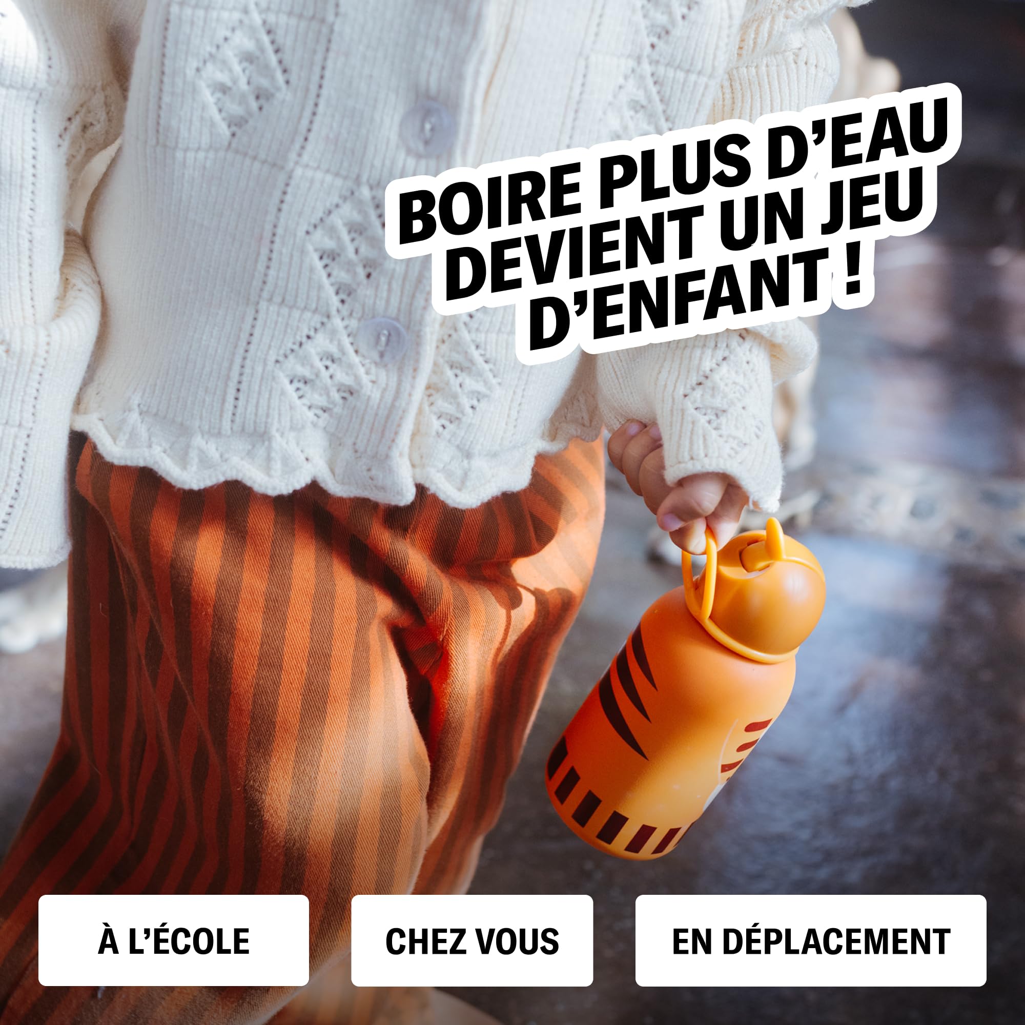 Waterdrop Gourde Enfant Inox 400ml Bouteille Isotherme Réutilisable Anti-Fuite avec Paille