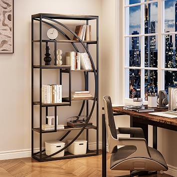 1Easylife 70.8-Inch Book Shelf, Industrial Metal Bookcase, 6-Tier Tall Bookshelves, Grey Display Shelves Storage Organizer for Living Room Office