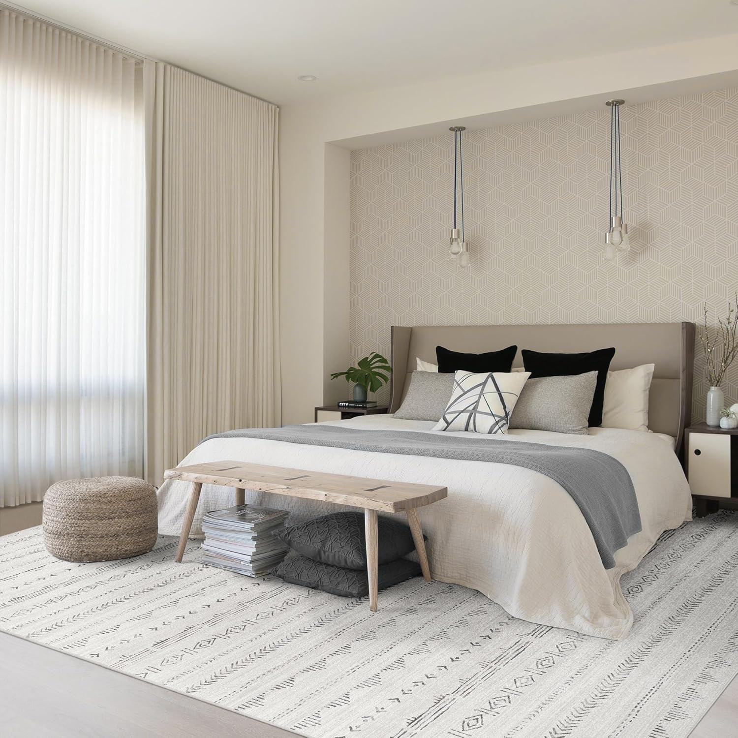 Deerly Large 8x10 Area Rugs for Living Room, Moroccan Rug 8x10 Boho Farmhouse Washable Rug with Non-Slip Backing, Neutral Morden Indoor Carpet for Bedroom Dining Room, Light Grey