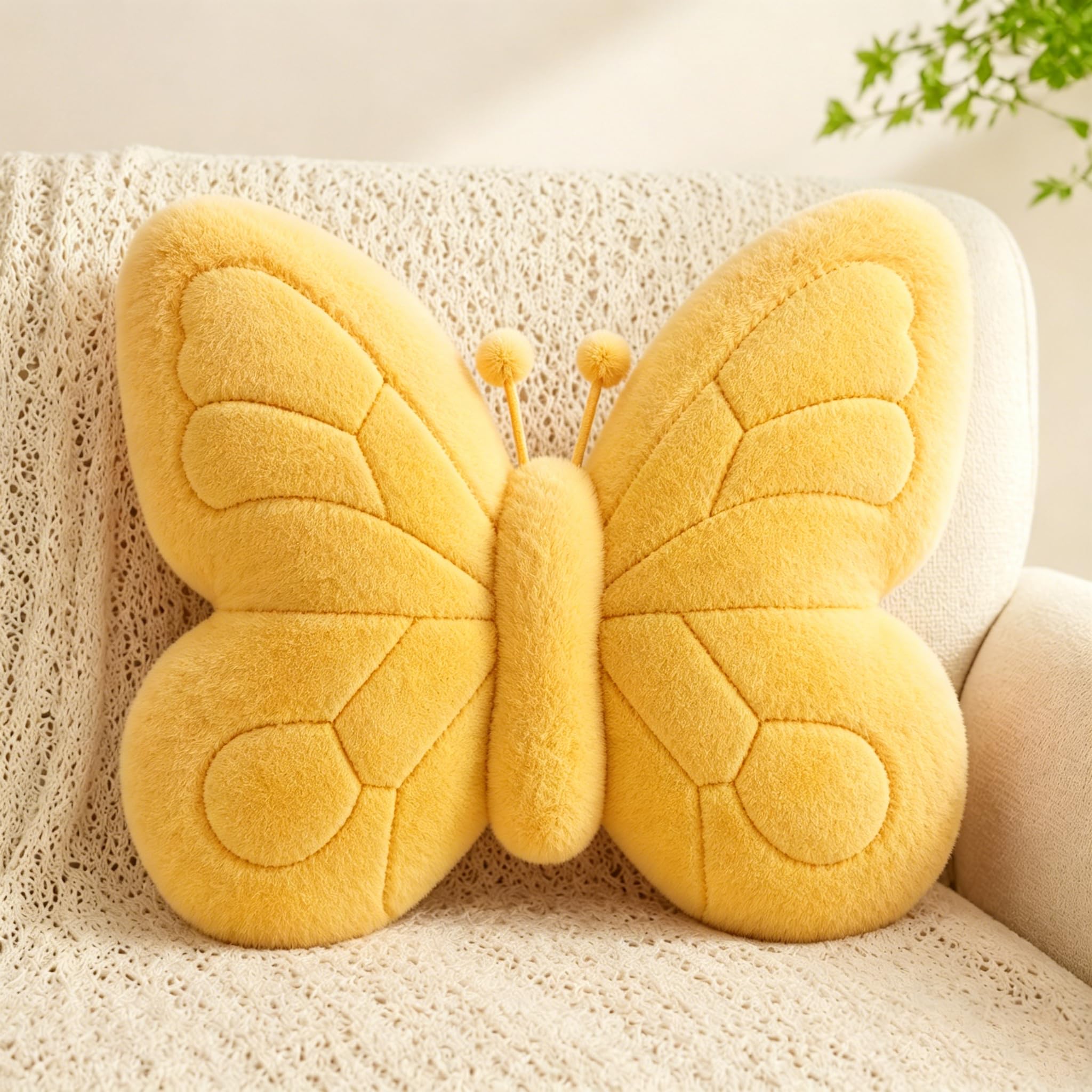 CANGHI Butterfly Pillow,Butterfly Throw Pillow,Yellow 15"x18" Plush Cushion