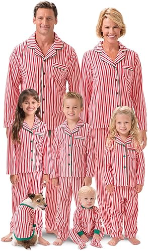 PajamaGram Matching Family Christmas Pajamas - Candy Cane Fleece, Red, Men's, XL