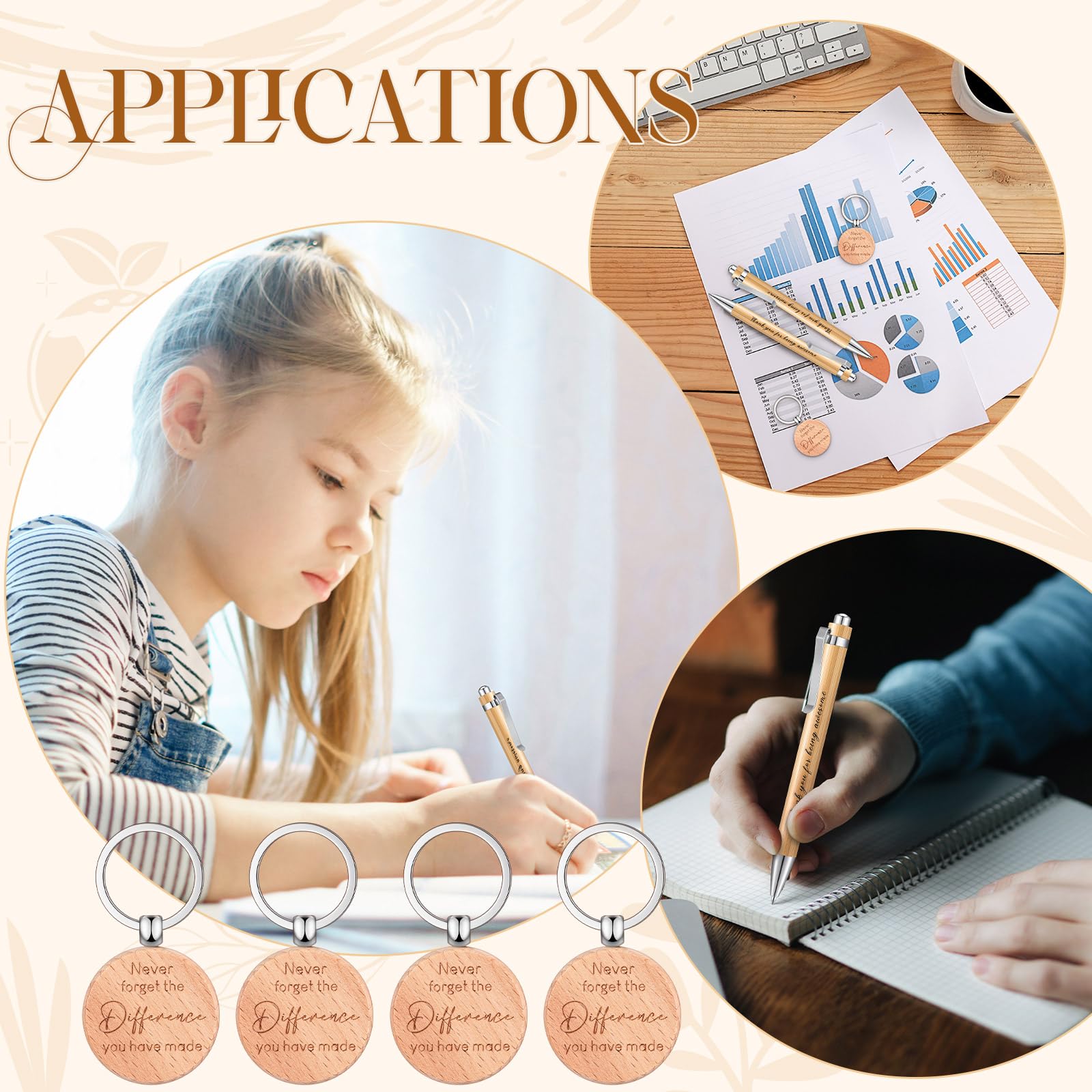 12 Sets Employee Appreciation Gifts - Includes Burlap Bags, Wood Pens, Keychains & Thank You Cards - View #6