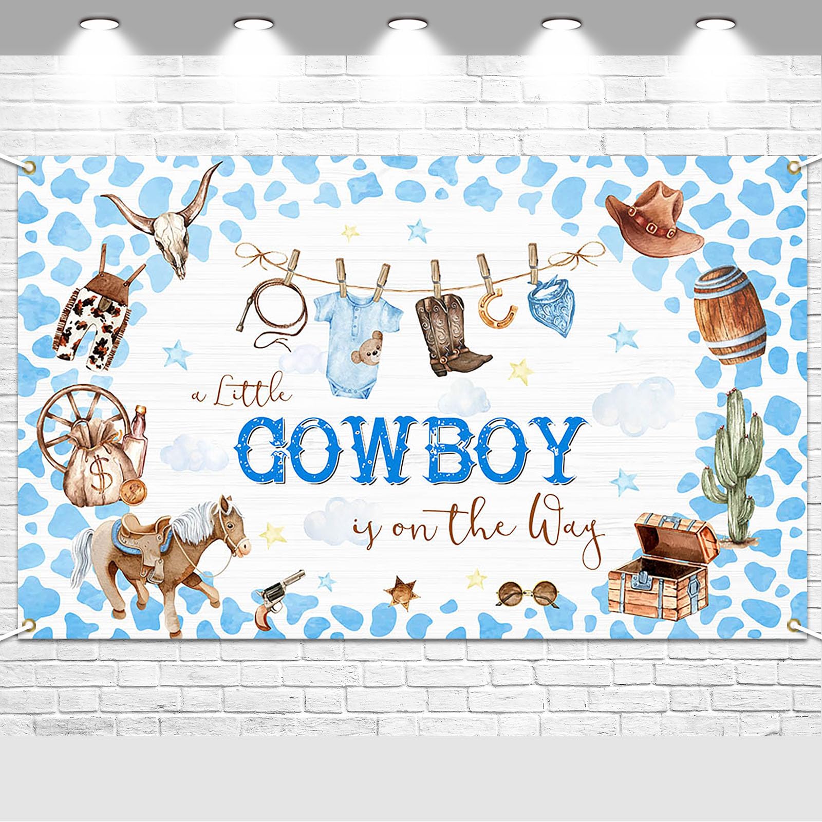 Avezano Cowboy Baby Shower Backdrop A Little Cowboy is On The Way Party Decorations Blue Western Boys Rodeo Baby Shower Banner Photo Booth Props 6 x