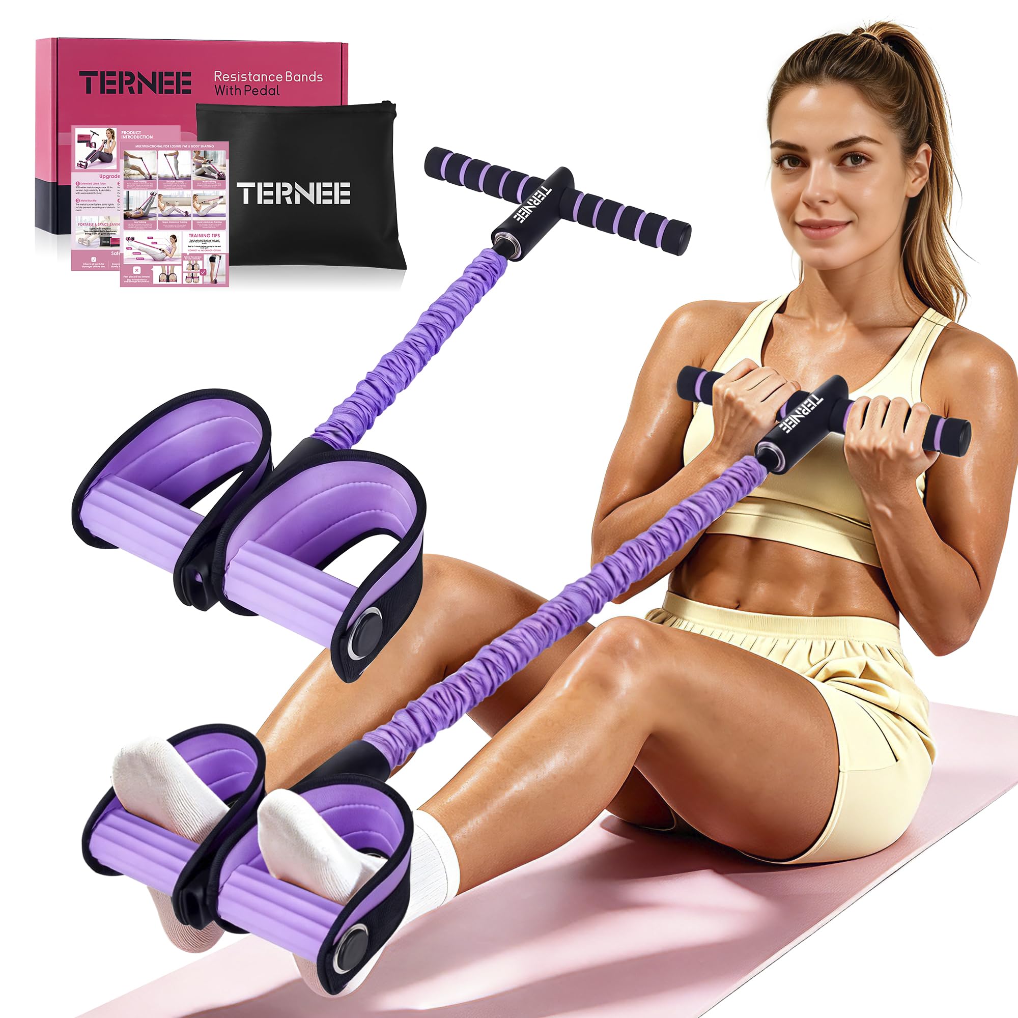 Pedal Resistance Bands with Handles Working Out Exercise Equipment for Legs | Multifunction Elastic Tube Stretch Resistance Bands for women, ideal for Pilates Sets, at home workout and fitness exercis