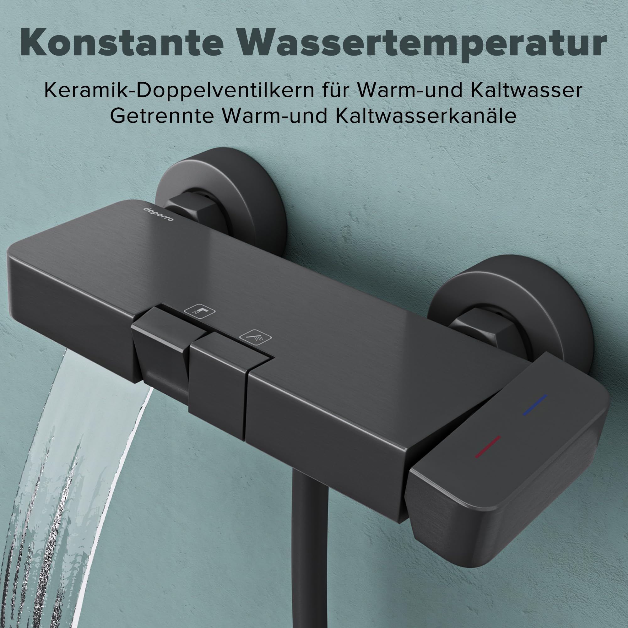 doporro Duschsystem mit Regendusche, Duscharmatur Komplettset Grau | Duschgarnitur mit Regendusche aus Aluminium, Dusche komplett 3 Strahlarten, höhenverstellbar Duschbrause Thermostat Arvexa-02
