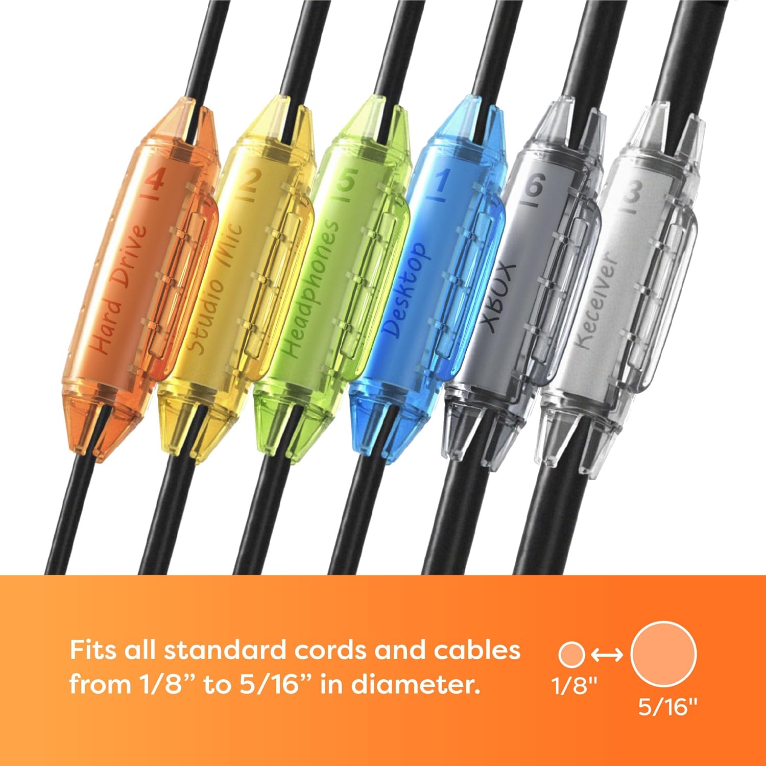 Dotz Cord ID Pro Cord & Cable Identification System- Cord Labels for Organize Cords, Chargers & Wires at Home or Office- Cords Identifiers Keep Your Setup Neat, Tangle-Free & Easy to Manage-DCI171M-C