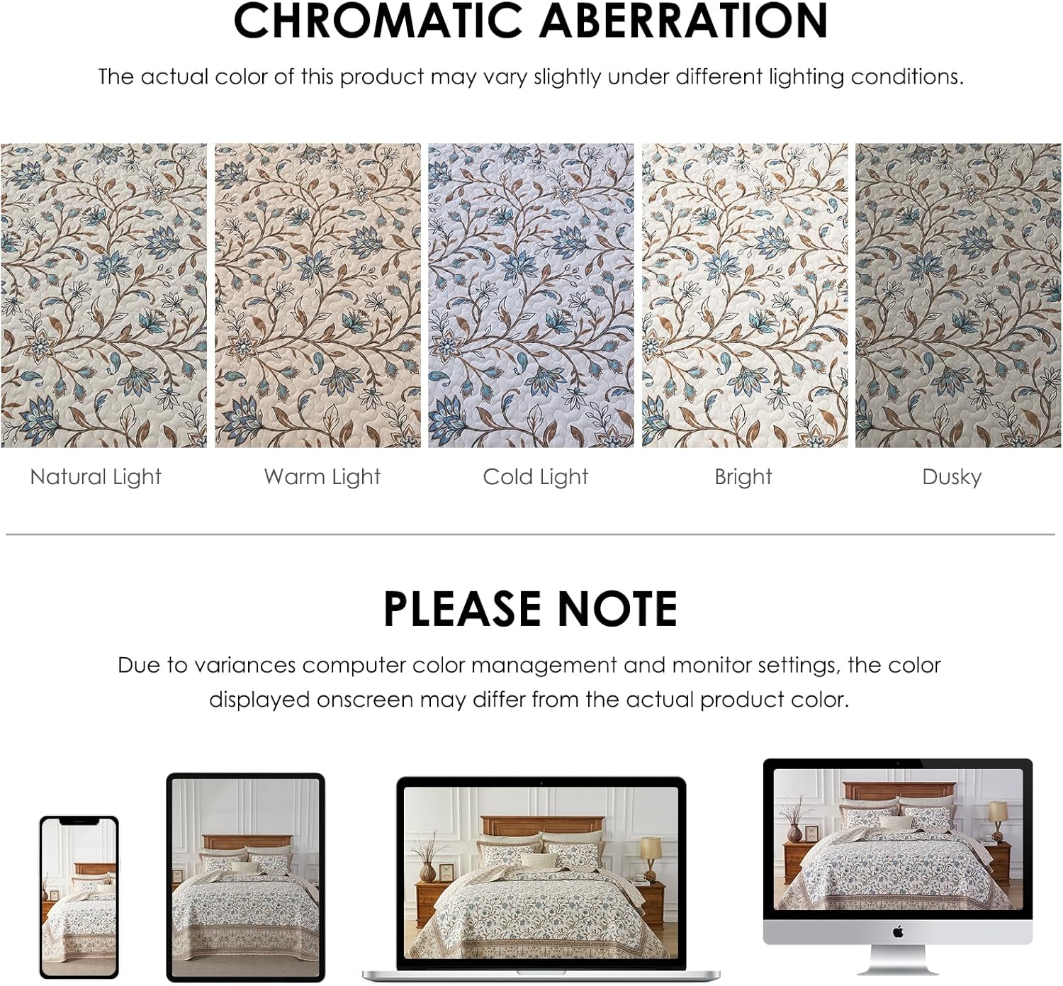 Oversized King Bedspread - 120" Lx128 W Extra Wide - 100% Cotton Lightweight Vintage Floral Super Bed Coverlet Set - Reversible California King Quilt - Brown/Teal/Whisper White